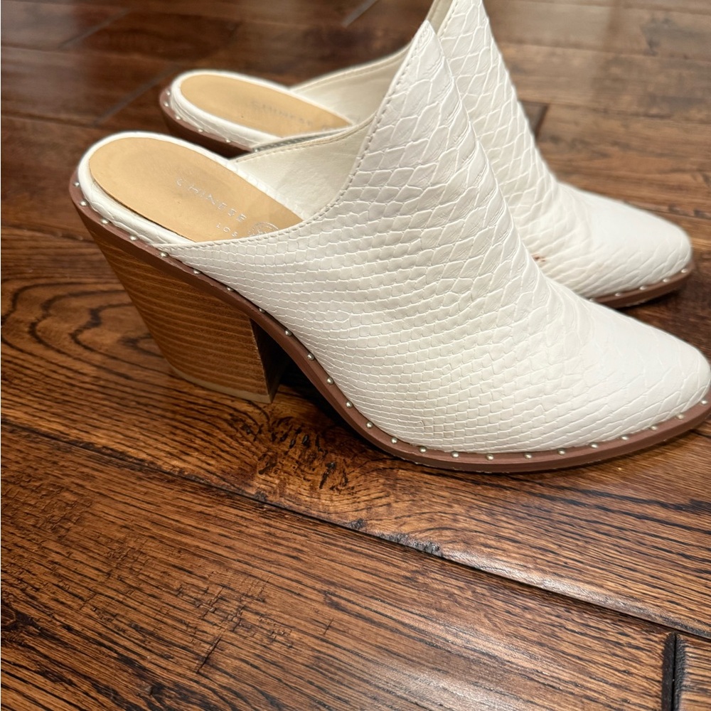 Chinese Laundry Cream Textured Mules